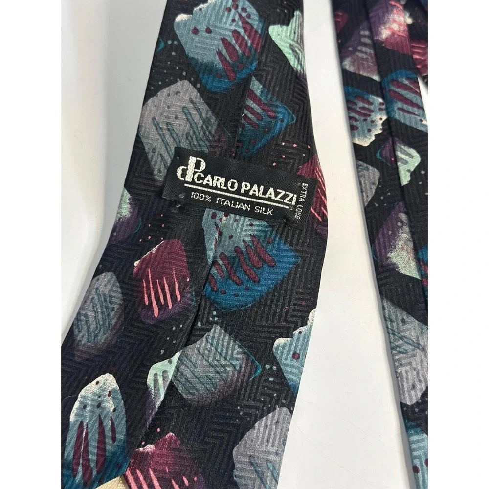 VTG Pcarlo Palazzi Paris Tie Geometric Pattern‎ Italian Silk Necktie Accessory